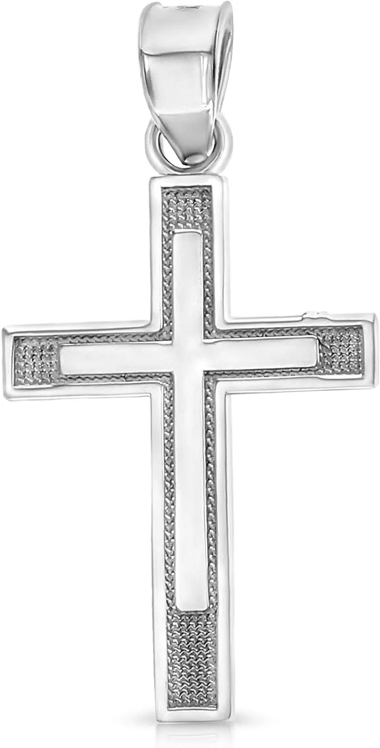 14K White Gold Cross Pendant Necklace with 0.8mm Box Chain