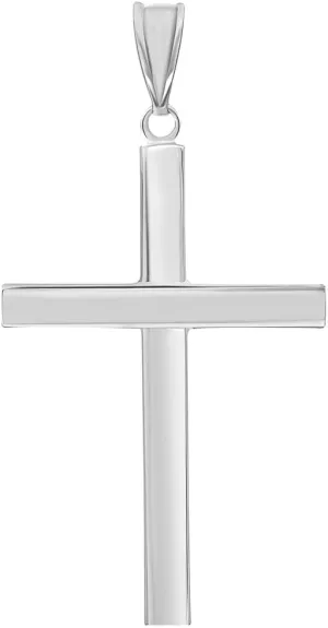 14k White Gold Simple Religious Cross Pendant