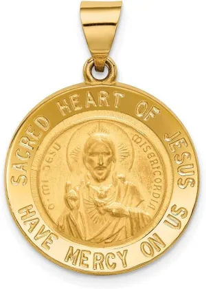 14K Yellow Gold 19mm Round Sacred Heart of Jesus Medal Pendant