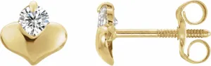 14K Yellow Gold 2.25 mm Imitation White Cubic Zirconia Heart Stud Earrings (L- 5 mm, W- 5 mm)