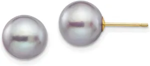14K Yellow Gold 9-10mm White Round Freshwater Cultured Pearl Stud Earrings