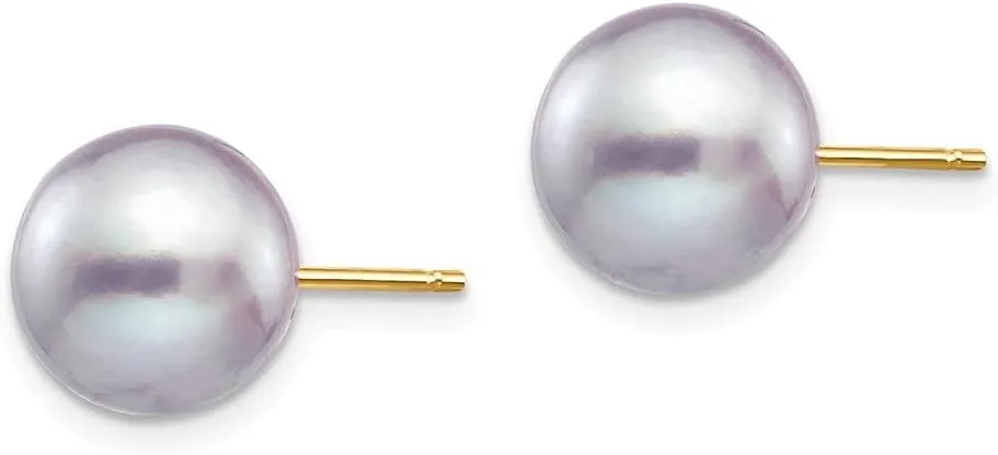 14K Yellow Gold 9-10mm White Round Freshwater Cultured Pearl Stud Earrings