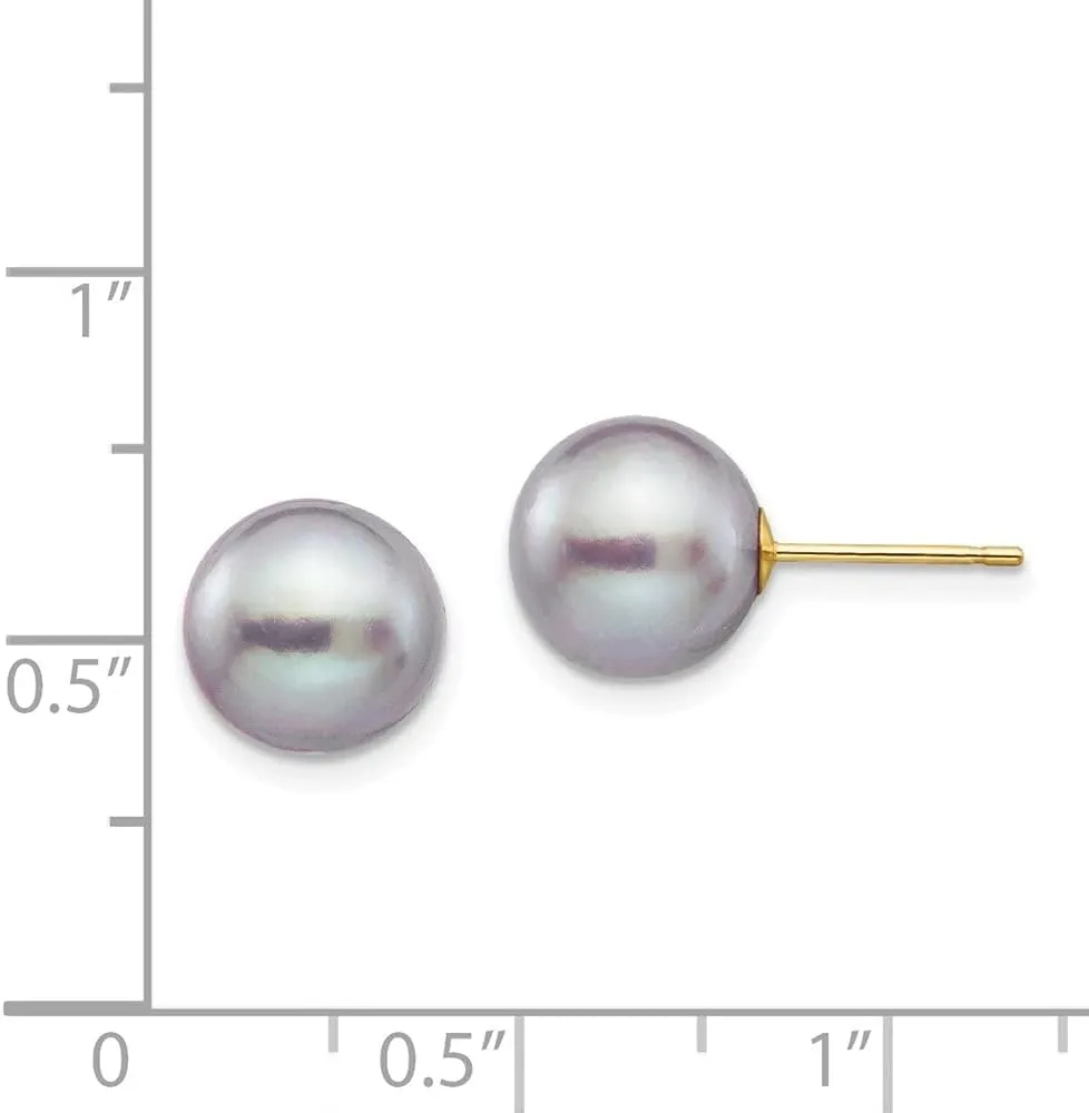 14K Yellow Gold 9-10mm White Round Freshwater Cultured Pearl Stud Earrings