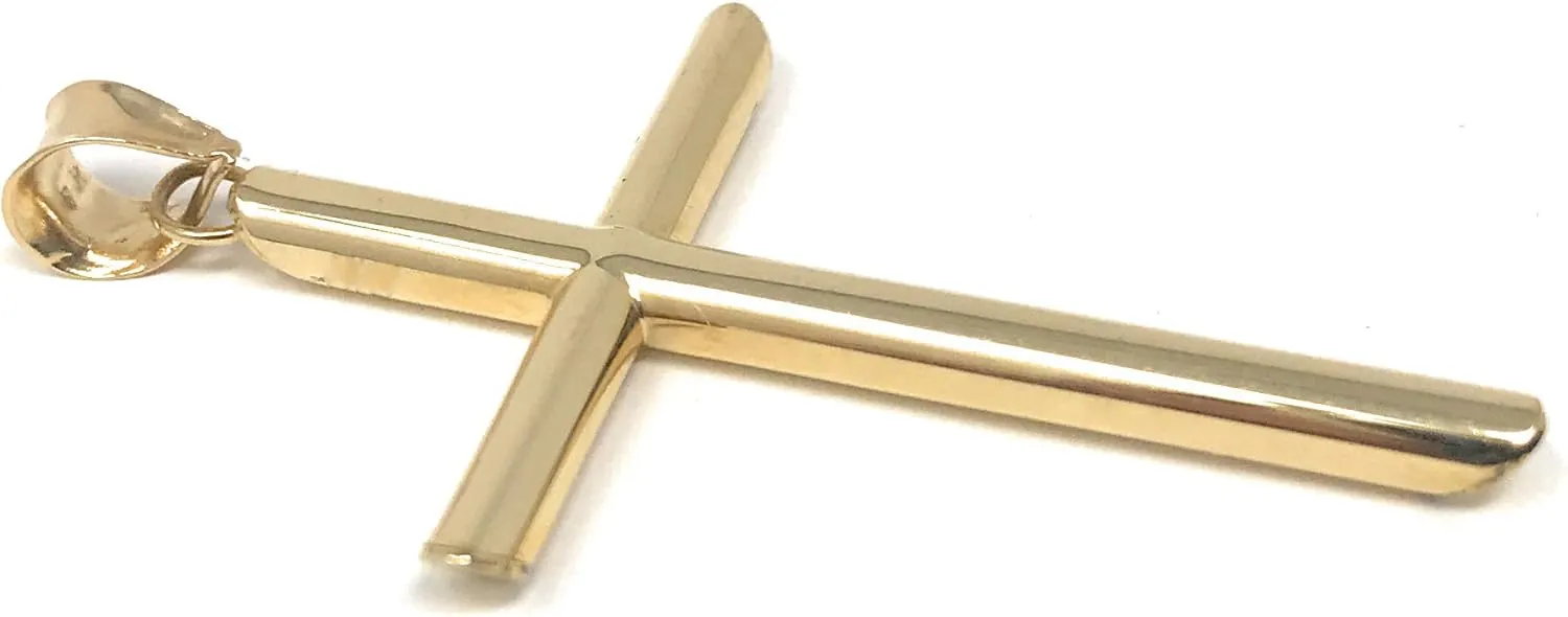 14K Yellow Gold Classic Cross Religious Charm Pendant with 1mm Box Chain Necklace