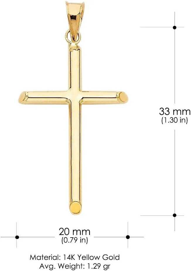 14K Yellow Gold Classic Cross Religious Charm Pendant with 1mm Box Chain Necklace
