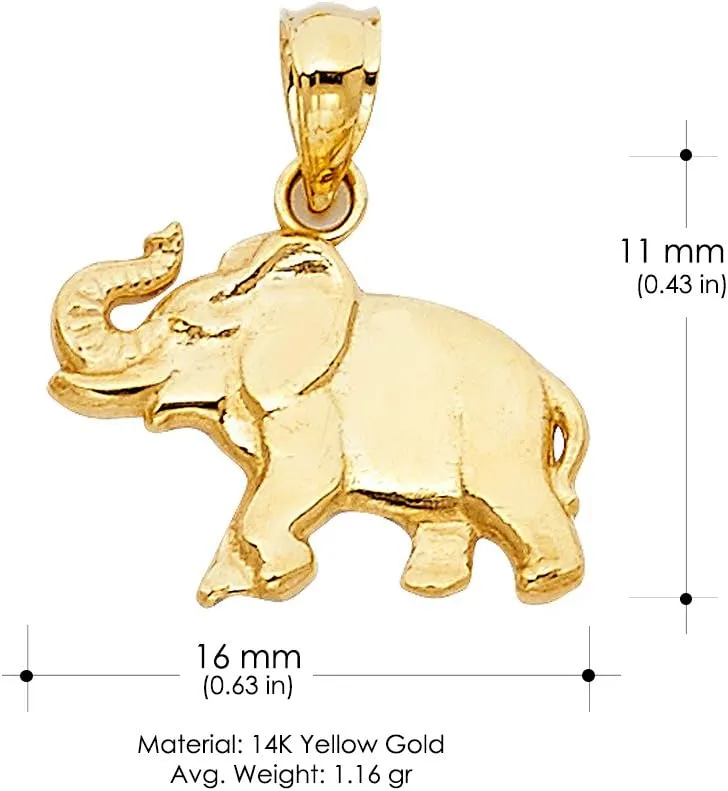 14K Yellow Gold Elephant Charm Pendant with 1.2mm Singapore Chain Necklace