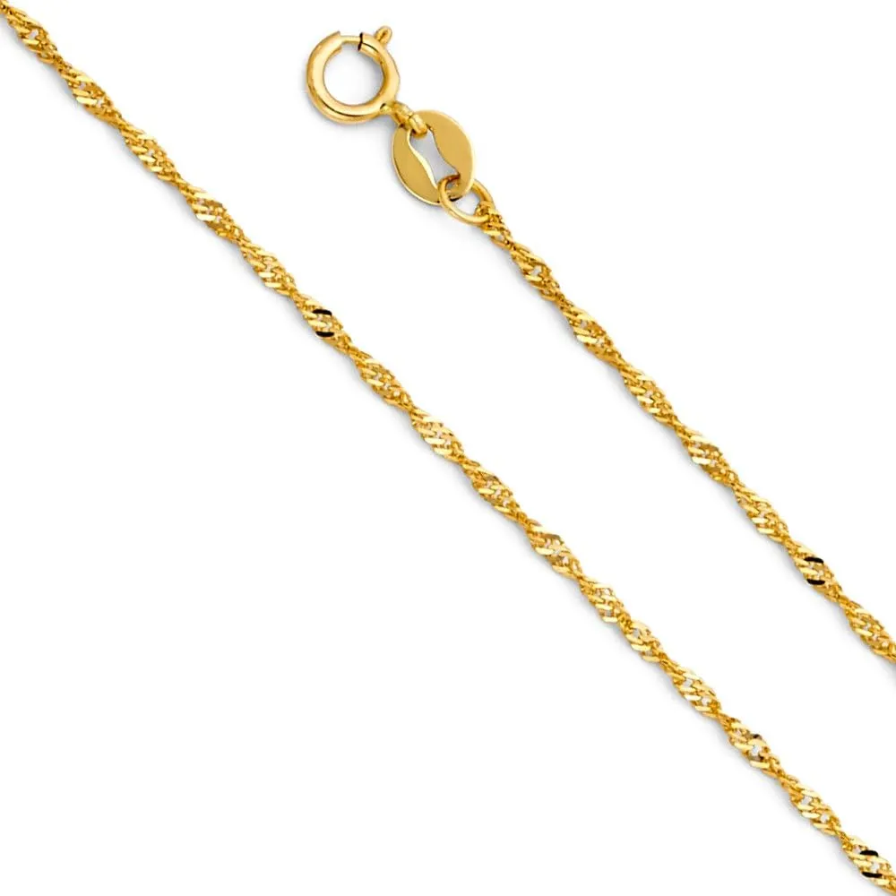 14K Yellow Gold Elephant Charm Pendant with 1.2mm Singapore Chain Necklace