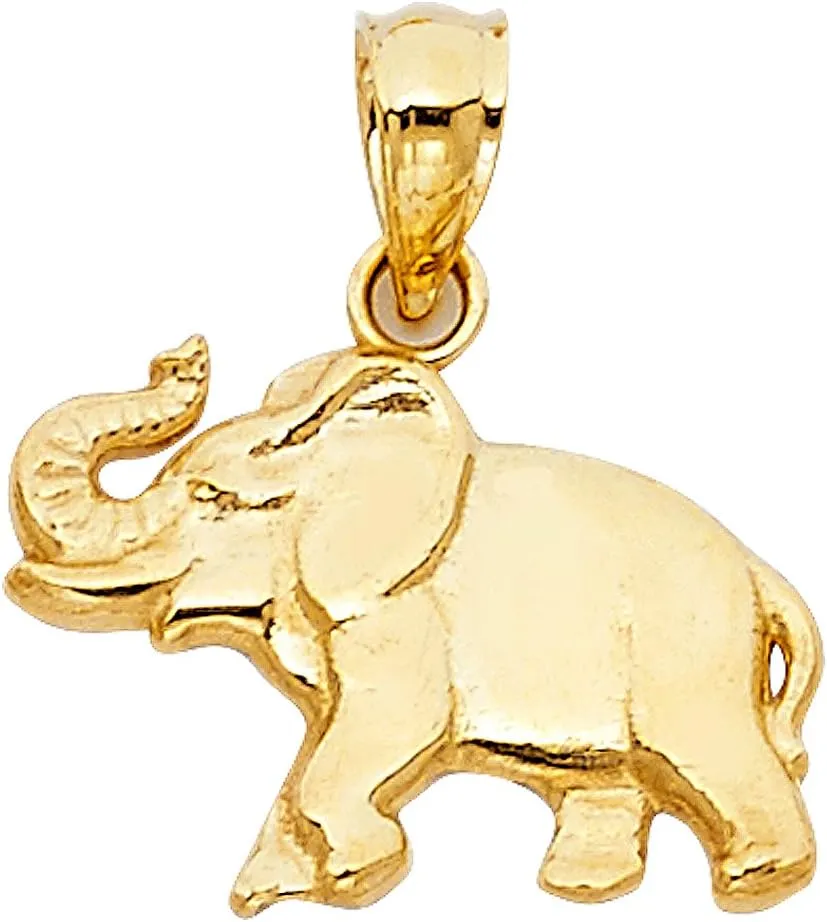 14K Yellow Gold Elephant Charm Pendant with 1.2mm Singapore Chain Necklace