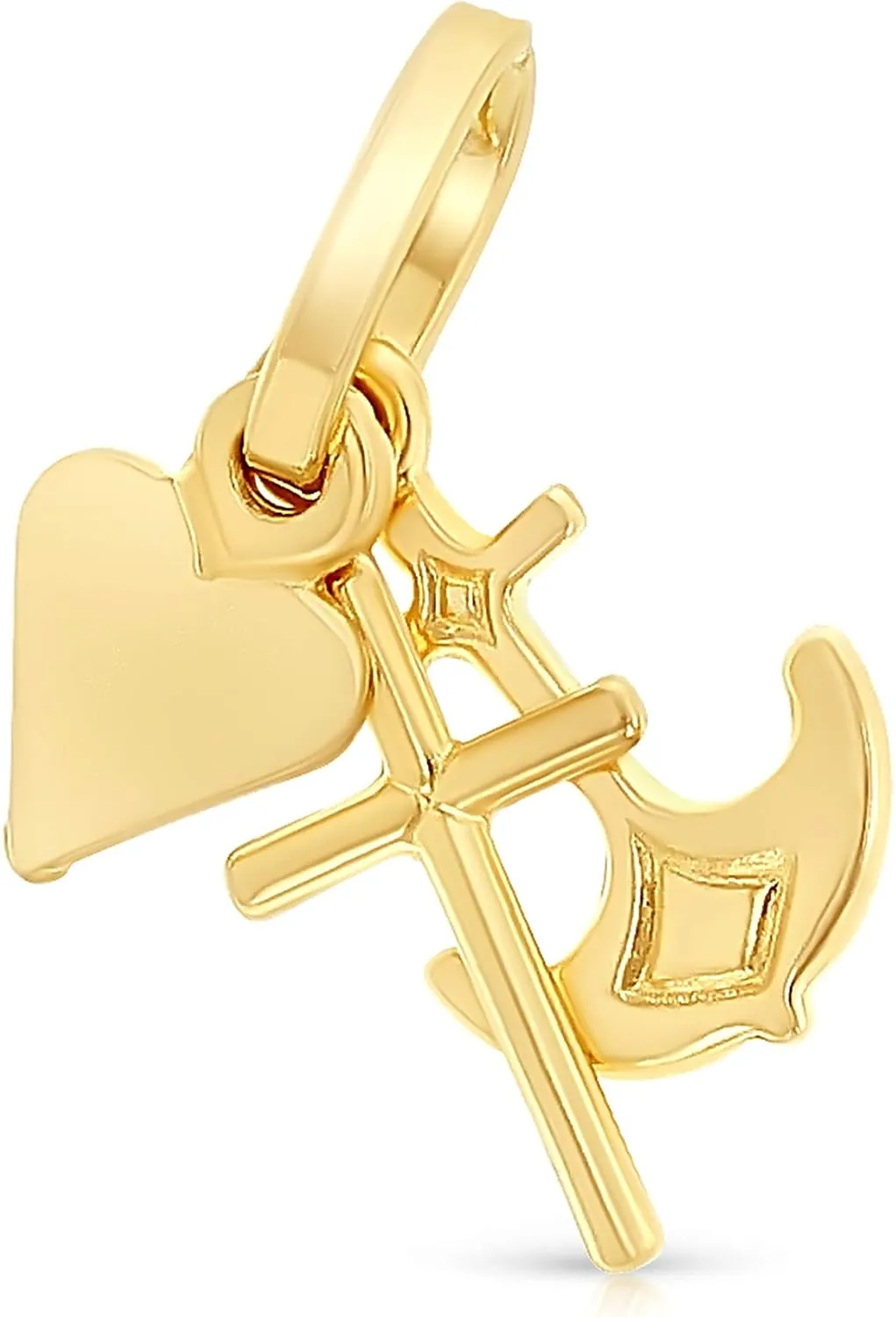 14K Yellow Gold Faith, Hope, and Charity Lucky Charm Pendant with 0.5mm Box Chain Necklace