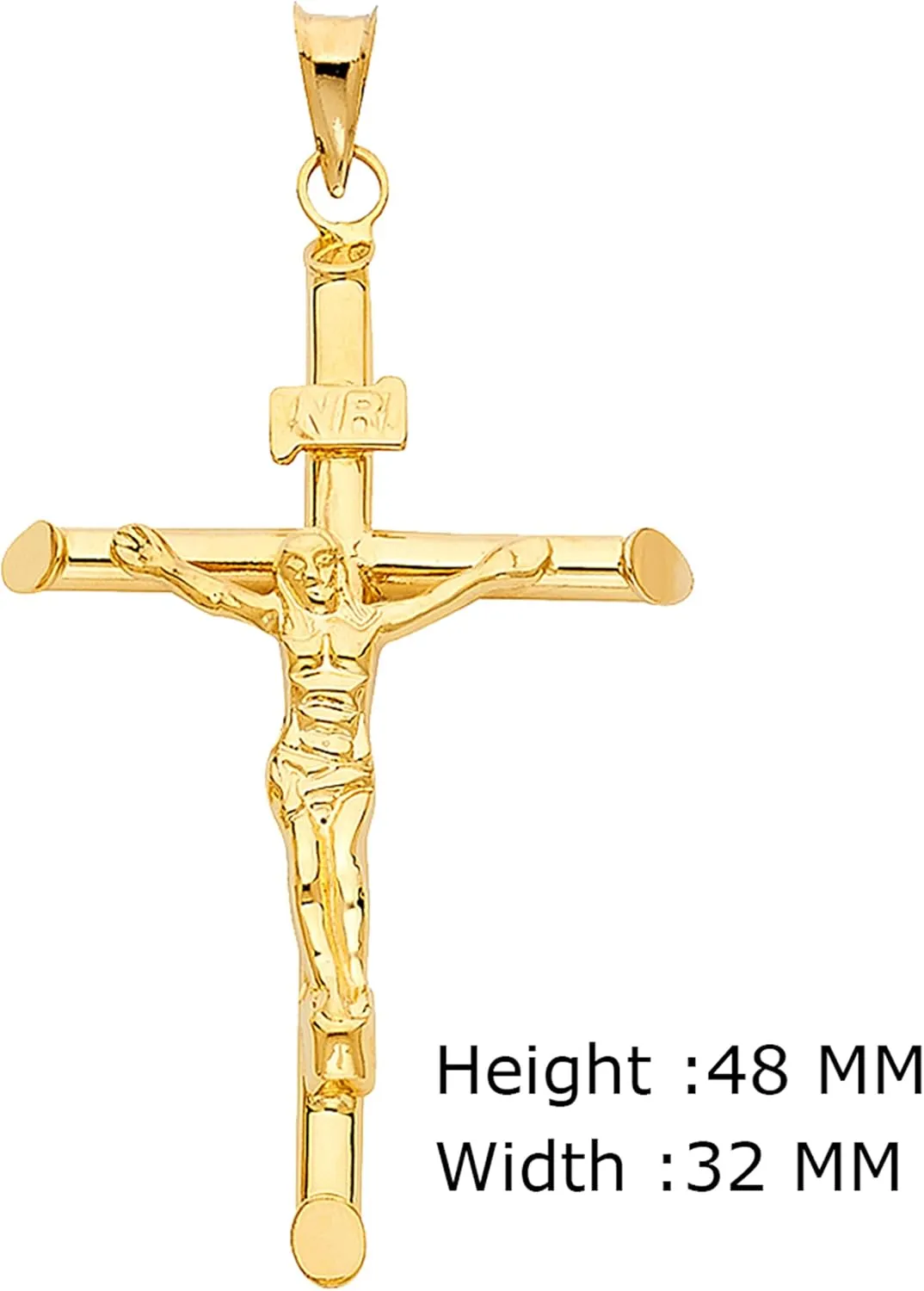 14K Yellow Gold Jesus Engraved Cross Pendant - Crucifix Charm Polish Finish - Handmade Spiritual Symbol - Gold Stamped Fine Jewelry - Great Gift for Men & Women