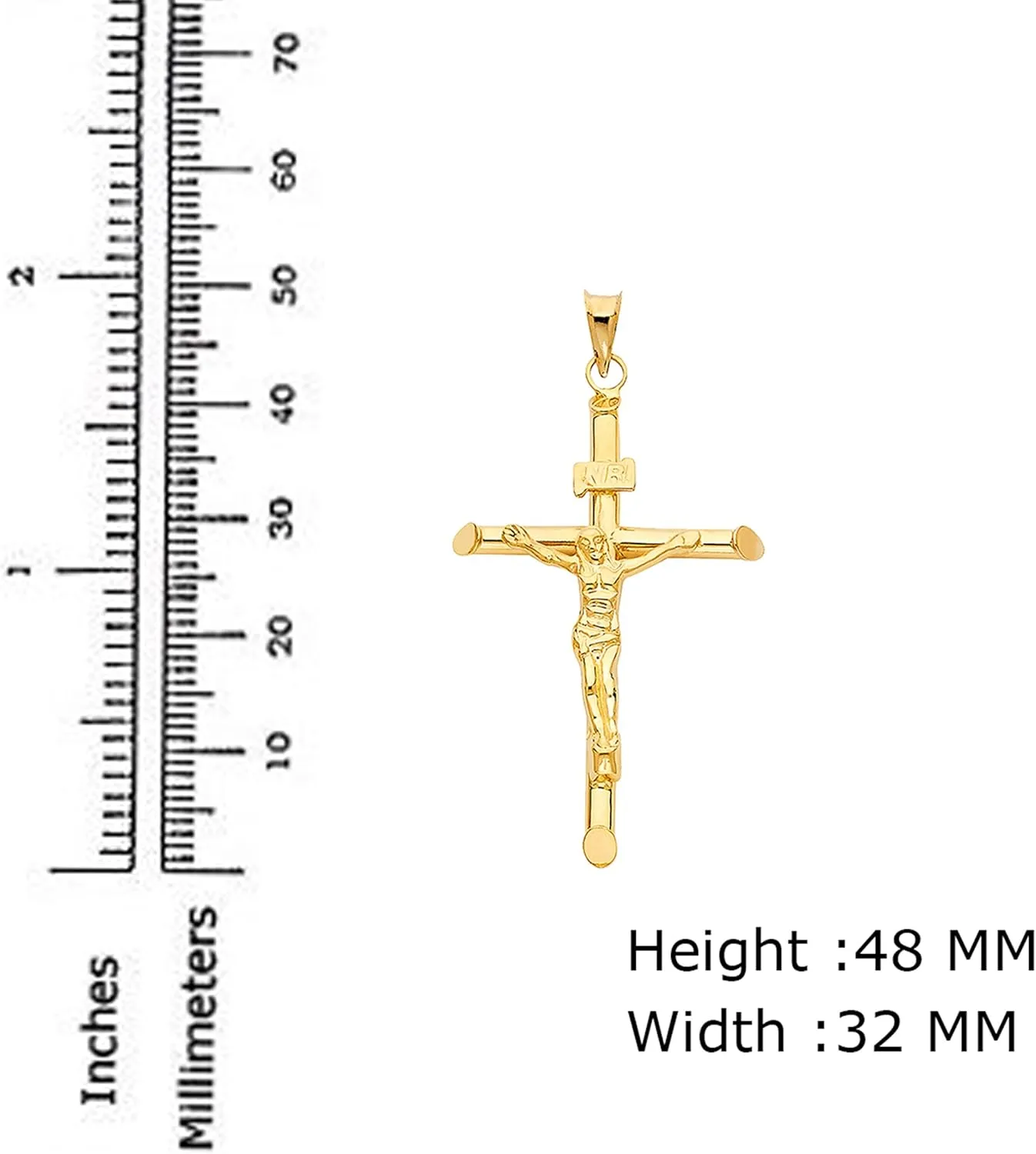 14K Yellow Gold Jesus Engraved Cross Pendant - Crucifix Charm Polish Finish - Handmade Spiritual Symbol - Gold Stamped Fine Jewelry - Great Gift for Men & Women
