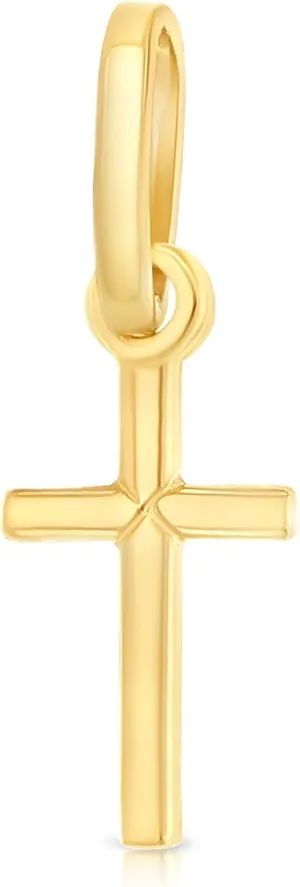 14K Yellow Gold or White Gold Plain Cross Pendant Religious Tiny Size Charm For Necklace or Chain