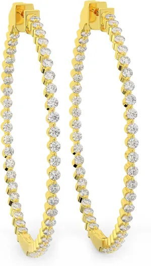 14K Yellow Gold Plated or 925 Rhodium Plated Inside-Outside Round Hoop Earrings | Medium, Large | 31 mm or 45mm | 2.0mm 5A Cubic Zirconia (cz) | Latch Safety Clasp |By Adora Fine Jewelry
