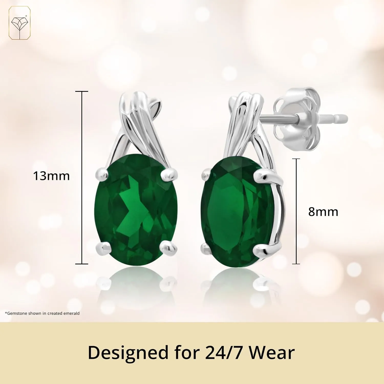 14k Yellow or White Gold Gemstone Oval Drop Stud Earrings for Women Twist with Push Backs and 8mm x 6mm Birthstone by MAX   STONE