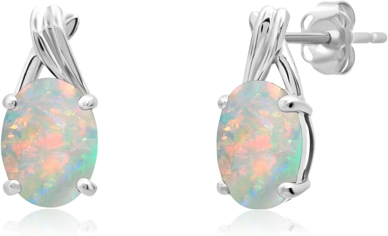 14k Yellow or White Gold Gemstone Oval Drop Stud Earrings for Women Twist with Push Backs and 8mm x 6mm Birthstone by MAX   STONE