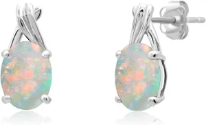 14k Yellow or White Gold Gemstone Oval Drop Stud Earrings for Women Twist with Push Backs and 8mm x 6mm Birthstone by MAX   STONE