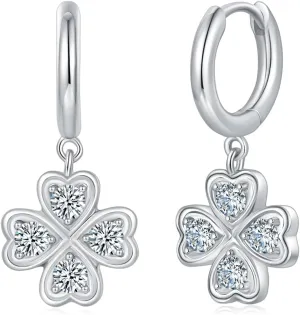 14K/18K Gold Plated Drop Dangle Clover Huggie Hoop Earrings for Women  Dainty Four-Leaf Clover Earrings with Charm  Sterling Silver Post Jewelry for Everyday and Special Occasion 24mm x 11mm