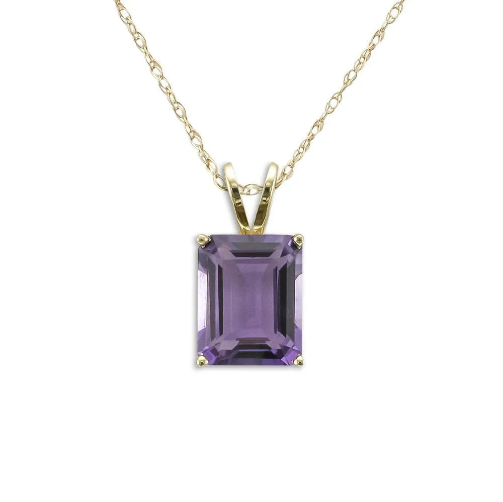 14KT GOLD 2.90 CT EMERALD CUT AMETHYST NECKLACE