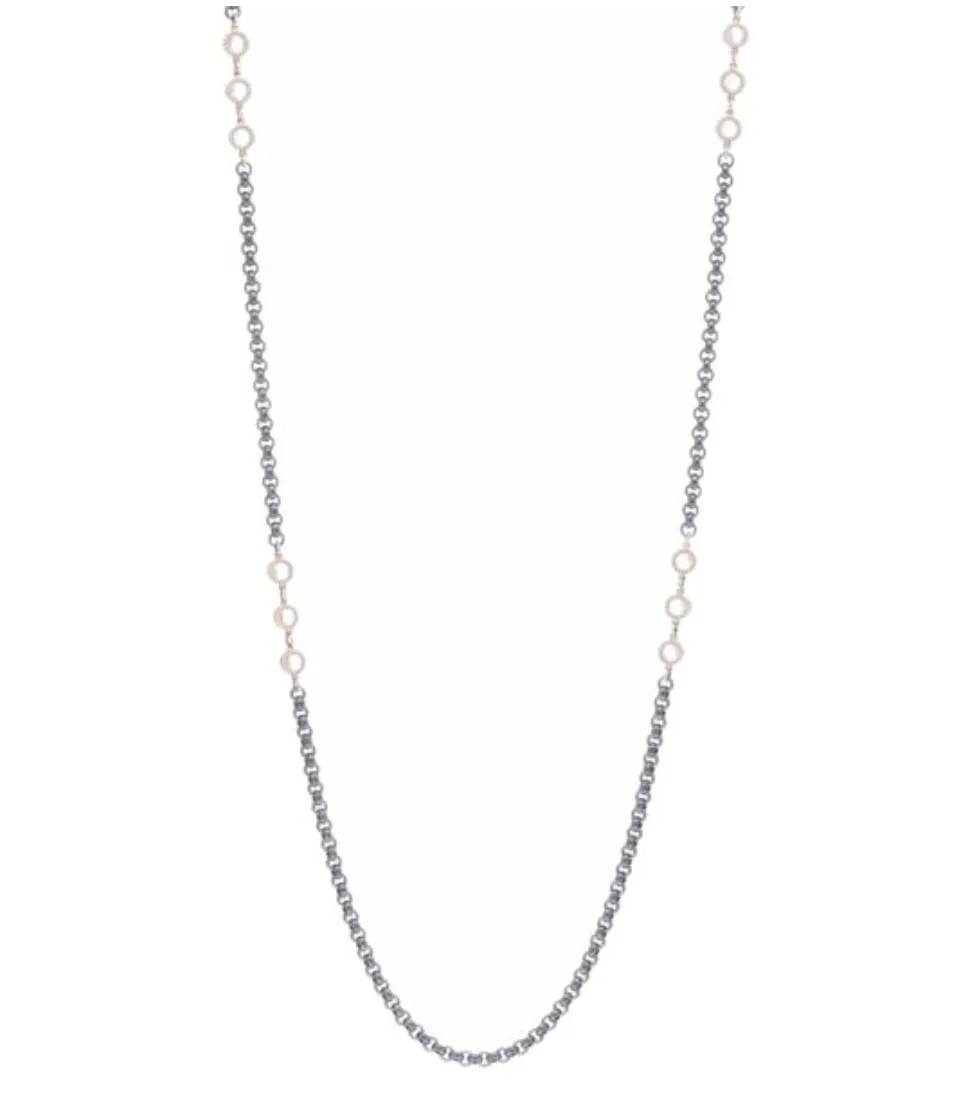 14KY Rose Cut Topaz Station Chain