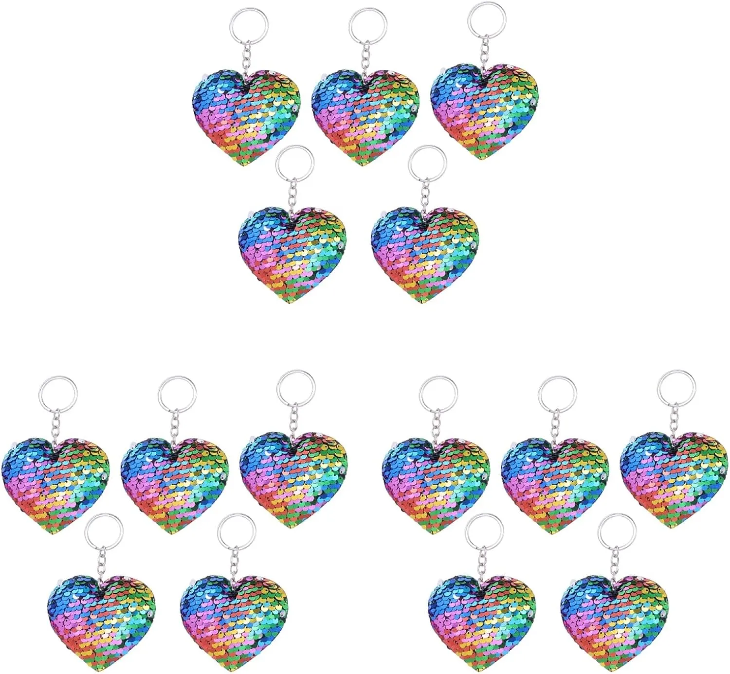 15 Pcs Sparkling Key Ring Pendent Keychain Shiny Charm Keychain Flip Sequin Keychains Car Backpack Keychains for Girls Heart Shape Keychain Wallet Miss Handbag