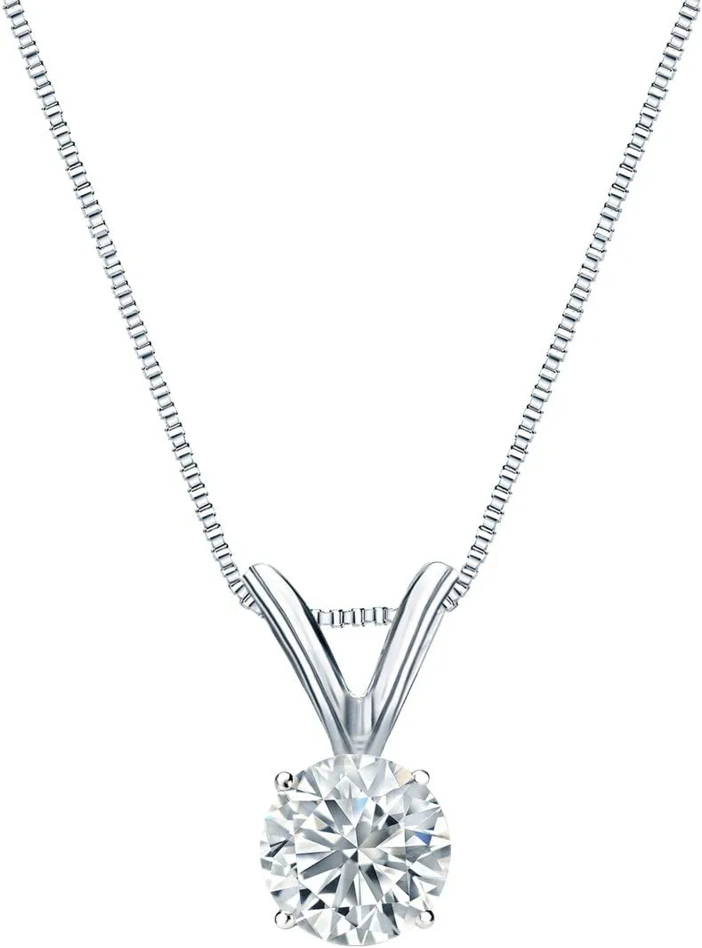 1/5 to 1 Carat Diamond Round Solitaire Pendant Necklace for Women in 14k Gold (I1-I2, cttw) on 18 Inch Chain with Spring Ring Clasp, 4-Prong Basket by Diamond Wish