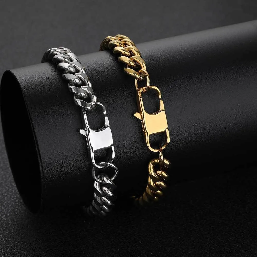 18K gold men's bracelet, women's bracelet, Cuban style simple buckle, easy to disassemble, high-end fashion gift