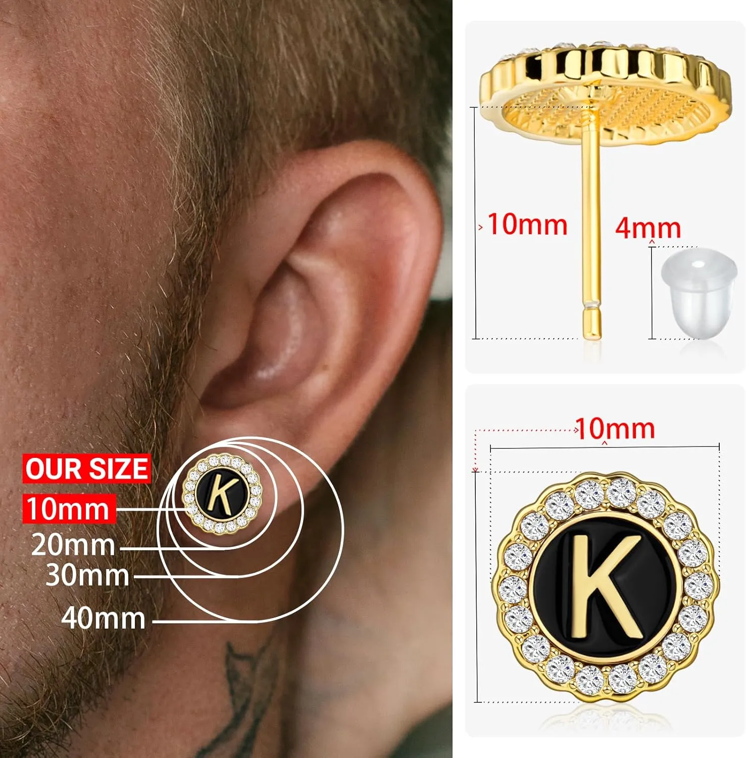 18K Gold or Silver Tone Initial Stud Earrings for Men, Mens Jewelry or Accessories (Designed By HAWSON)
