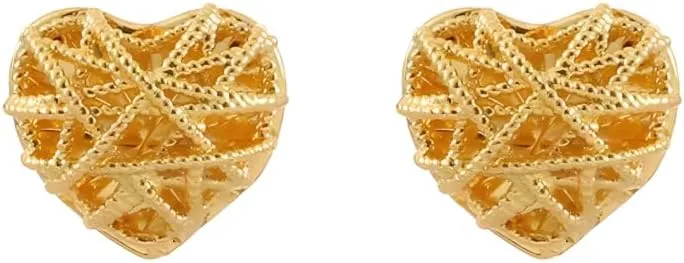 18K Gold Plated & Silver Chunky Heart & Bow Earrings for Women, Chunky Heart Dangle Hoops/Tiny Studs, Kawaii Dainty Hypoallergenic Jewelry for Multiple Piercings, Gift for Her