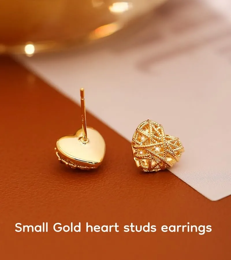 18K Gold Plated & Silver Chunky Heart & Bow Earrings for Women, Chunky Heart Dangle Hoops/Tiny Studs, Kawaii Dainty Hypoallergenic Jewelry for Multiple Piercings, Gift for Her