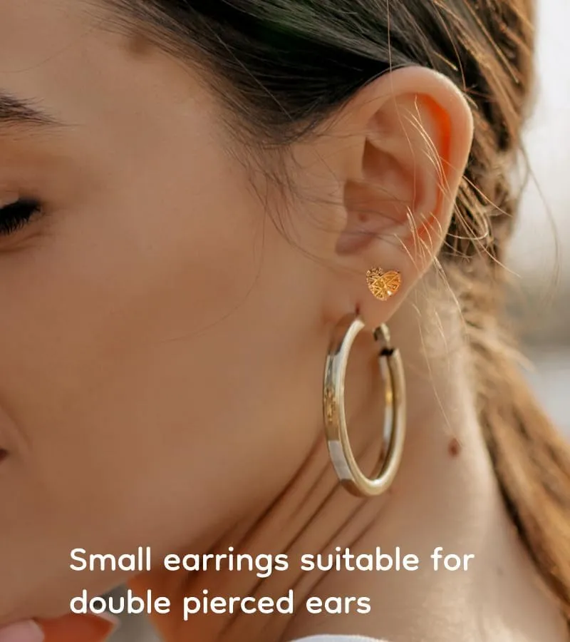 18K Gold Plated & Silver Chunky Heart & Bow Earrings for Women, Chunky Heart Dangle Hoops/Tiny Studs, Kawaii Dainty Hypoallergenic Jewelry for Multiple Piercings, Gift for Her