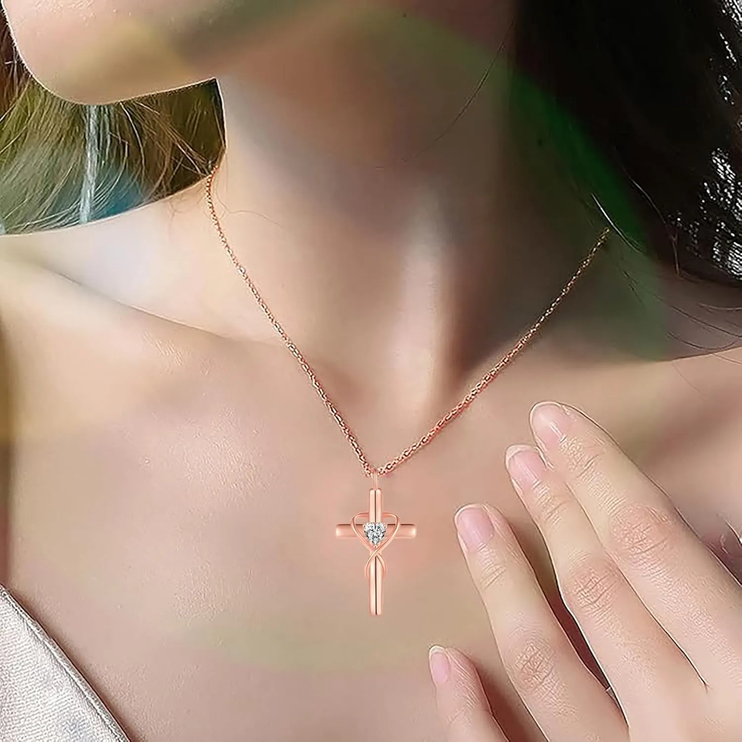 18K Gold Plated Cross Necklace for Women, 925 Sterling Silver Necklaces for Women, Infinity Heart Jewelry with 5A Cubic Zirconia, Anniversary Birthday Baptism Christian Gifts for Women Wife Her