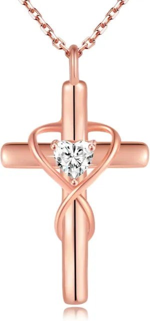 18K Gold Plated Cross Necklace for Women, 925 Sterling Silver Necklaces for Women, Infinity Heart Jewelry with 5A Cubic Zirconia, Anniversary Birthday Baptism Christian Gifts for Women Wife Her
