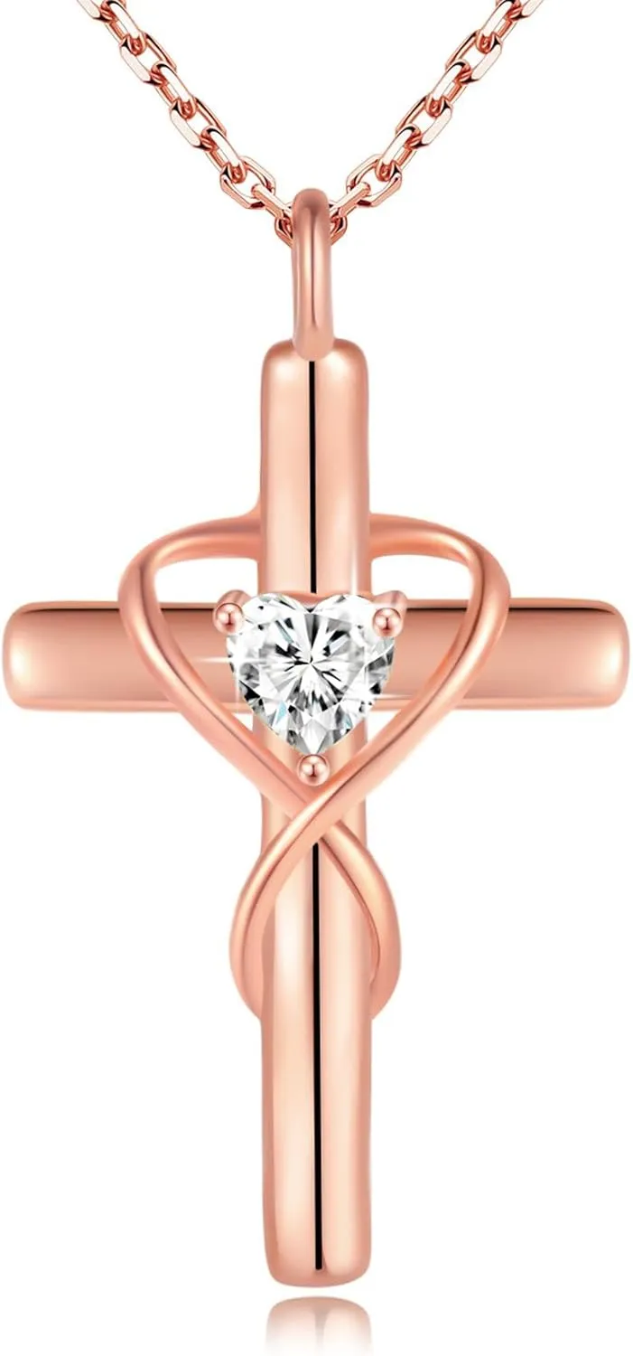 18K Gold Plated Cross Necklace for Women, 925 Sterling Silver Necklaces for Women, Infinity Heart Jewelry with 5A Cubic Zirconia, Anniversary Birthday Baptism Christian Gifts for Women Wife Her