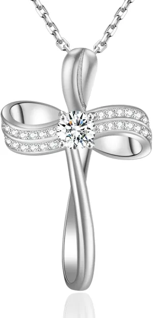 18K Gold Plated Cross Necklace for Women, S925 Sterling Silver Necklace for Women, Infinity Loop Pendant Jewelry with 5A Cubic Zirconia, Anniversary Birthday Christian Gifts for Women Her Wife