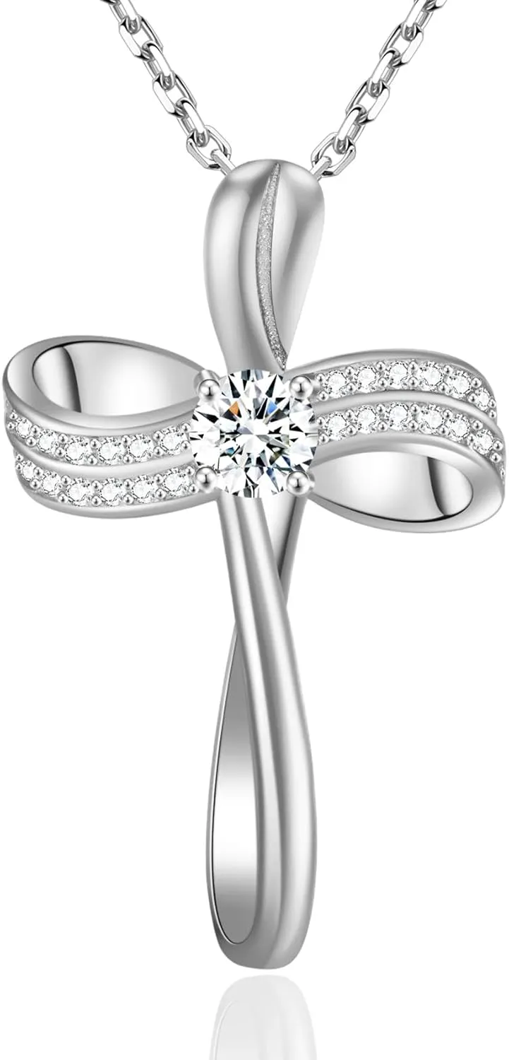 18K Gold Plated Cross Necklace for Women, S925 Sterling Silver Necklace for Women, Infinity Loop Pendant Jewelry with 5A Cubic Zirconia, Anniversary Birthday Christian Gifts for Women Her Wife
