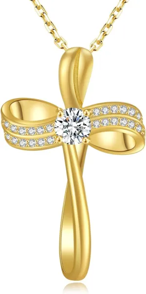 18K Gold Plated Cross Necklace for Women, S925 Sterling Silver Necklace for Women, Infinity Loop Pendant Jewelry with 5A Cubic Zirconia, Anniversary Birthday Christian Gifts for Women Her Wife