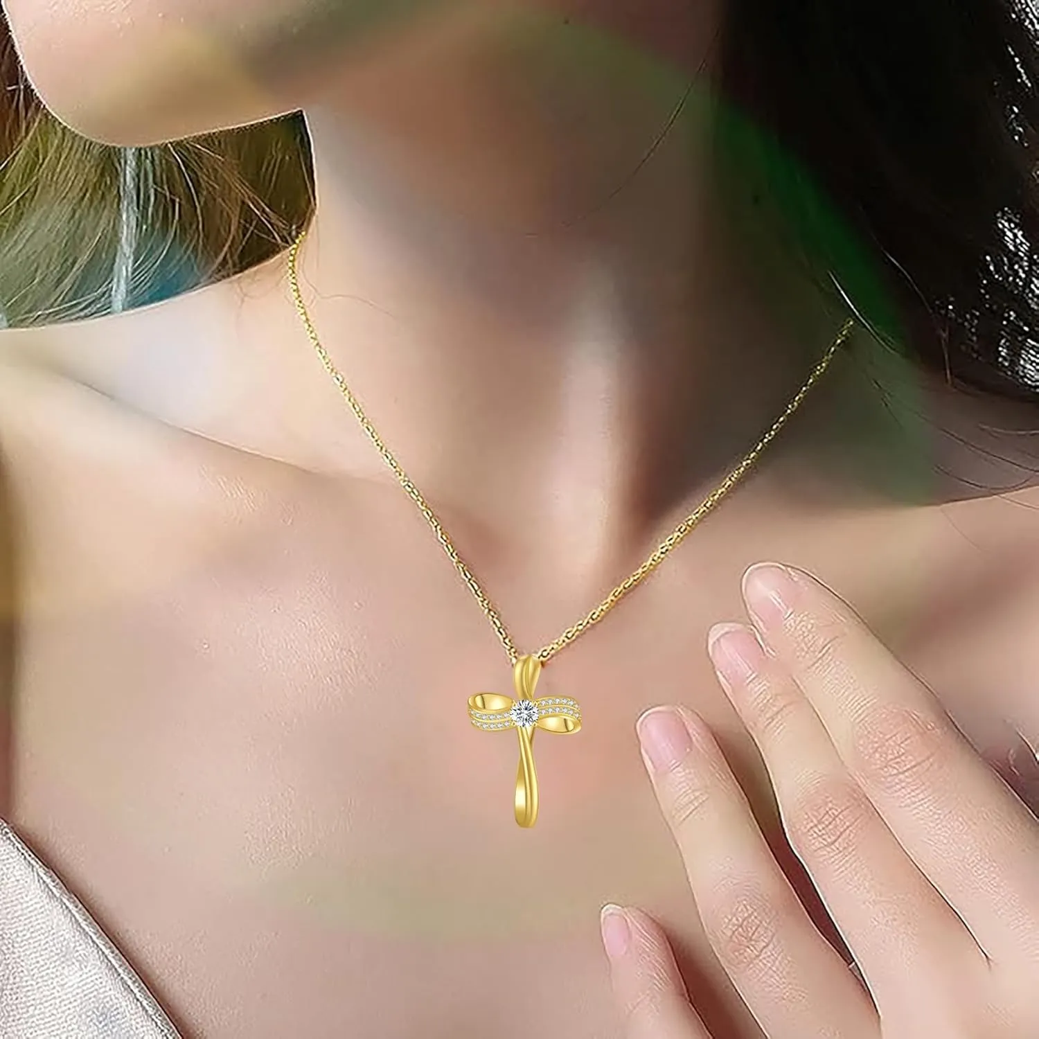 18K Gold Plated Cross Necklace for Women, S925 Sterling Silver Necklace for Women, Infinity Loop Pendant Jewelry with 5A Cubic Zirconia, Anniversary Birthday Christian Gifts for Women Her Wife