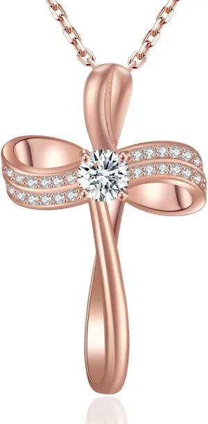 18K Gold Plated Cross Necklace for Women, S925 Sterling Silver Necklace for Women, Infinity Loop Pendant Jewelry with 5A Cubic Zirconia, Anniversary Birthday Christian Gifts for Women Her Wife