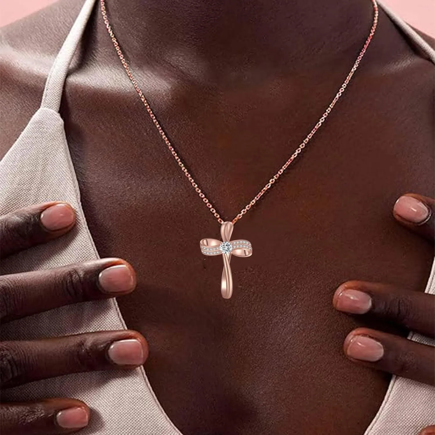 18K Gold Plated Cross Necklace for Women, S925 Sterling Silver Necklace for Women, Infinity Loop Pendant Jewelry with 5A Cubic Zirconia, Anniversary Birthday Christian Gifts for Women Her Wife