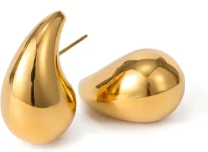 18K Gold Plated Teardrop Studs | Hypoallergenic Vibrant Lightweight Drop Stud Earrings | Ingenious Design Earrings for Women