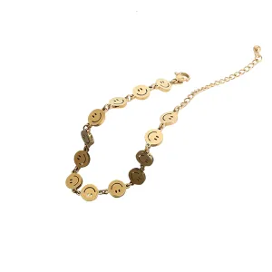 18K Gold Smiley Face Emoji Bracelet  Happy Face Positive Mood Simple Bracelet  WATERPROOF Anti Tarnish Bracelet, Christmas Gift for her