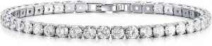 18K Gold/Silver Plated 4mm High Carbon Diamond Classic Tennis Bracelet,Stainless Steel Silver Chain for women,with 19cm Detachable Buckle,Gold Bracelets jewelry for women