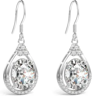 18K White Gold Plated Sterling Silver Oval Cut Cubic Zirconia Drop Dangle Earrings for Women Hypoallergenic Statement Earrings Gifts for Women Mom