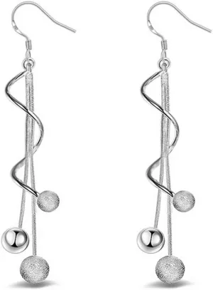 1pair Silver Earring Jewellery Woman Bohemian Style Sparkling Beads Long Pendant Ear Studs Dangle Lady Earring Lady Dress Accessories Love Gift Durable and Useful
