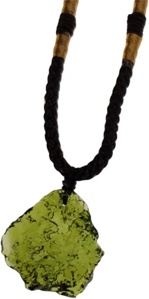 1Pcs Moldavite Irregular Natural Stone Gemstone Crystal Meteorite Pendant Necklace Handmade Handwoven Rope Chain Citrine Necklaec for Women Men Energy Jewelry Gift