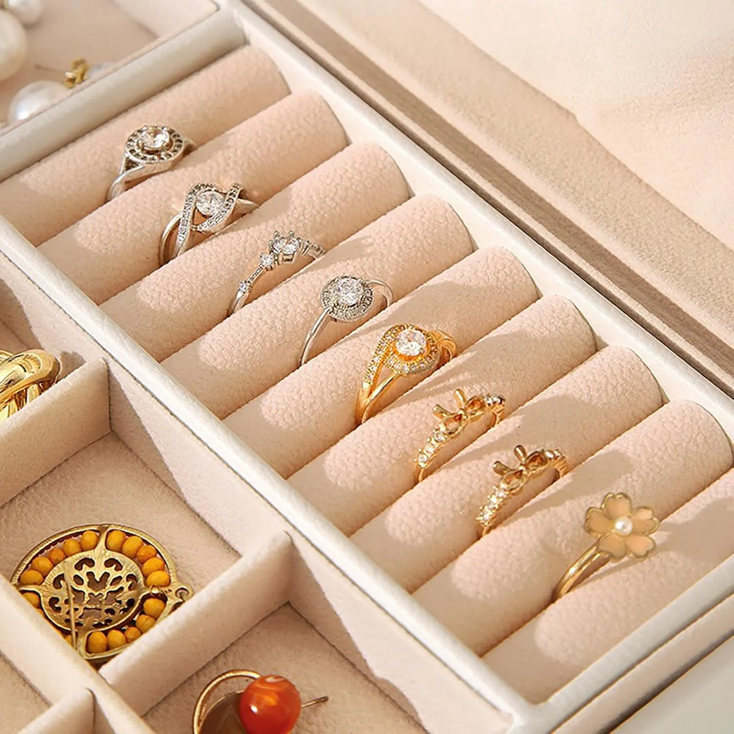 2 Layer Jewelry Box, Jewelry Holder Organizer with Jewelry Organizer Drawer for Girls Mothers Earring Ring, White