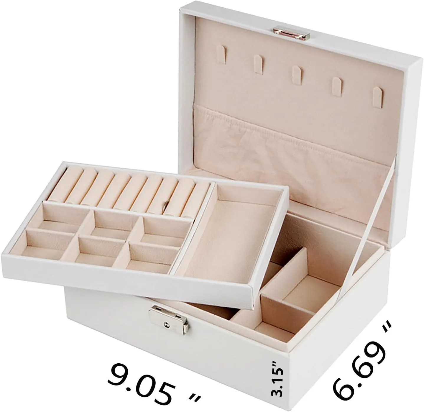 2 Layer Jewelry Box, Jewelry Holder Organizer with Jewelry Organizer Drawer for Girls Mothers Earring Ring, White