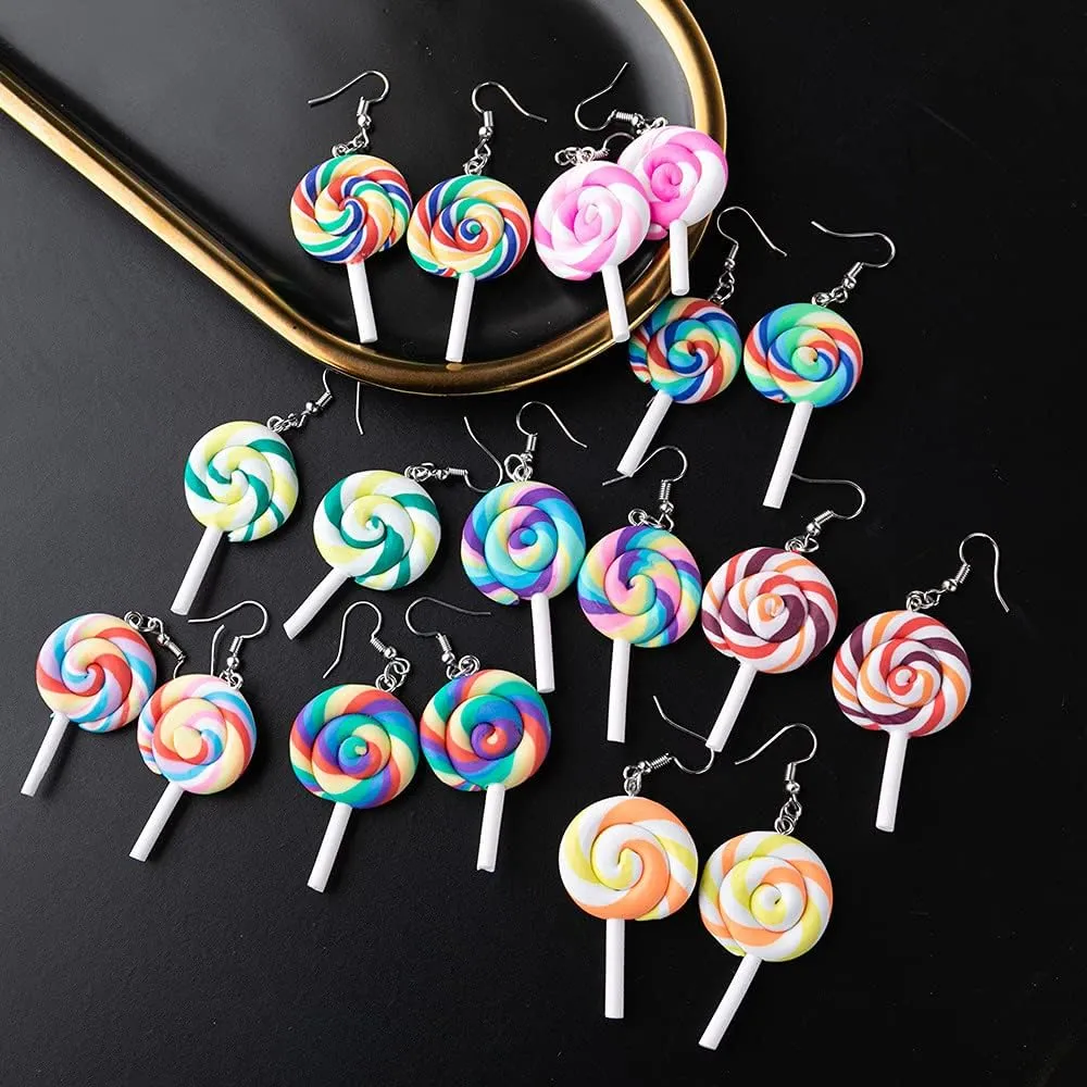 2 Pcs Colorful Lollipop Food Stainless Steel Earrings Necklace Set for Women Girls Jewelry Gifts