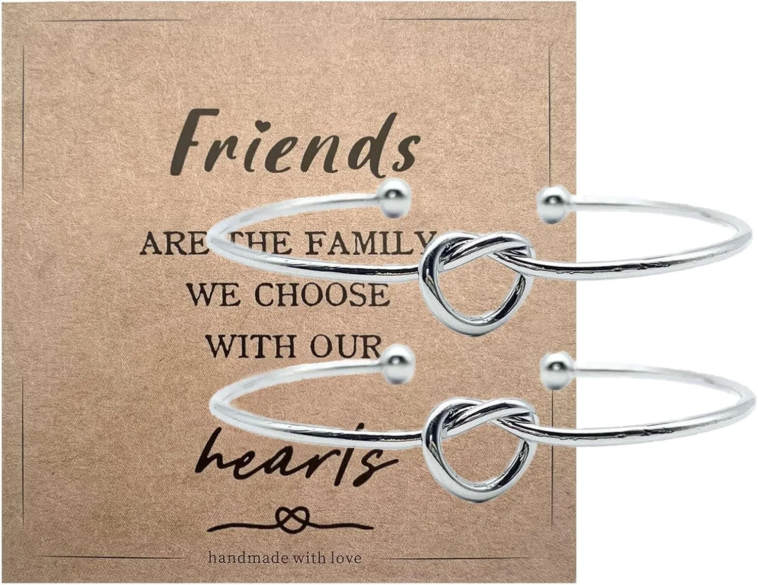 2 Pcs Love Knot Friendship Bracelets, Friend Cuff Bangle Jewelry Gifts for Women Sister Bff Bestie with Card