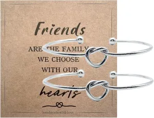 2 Pcs Love Knot Friendship Bracelets, Friend Cuff Bangle Jewelry Gifts for Women Sister Bff Bestie with Card